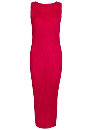 Pleats Please Issey Miyake Pleated Woven Midi Dress - Red - 3