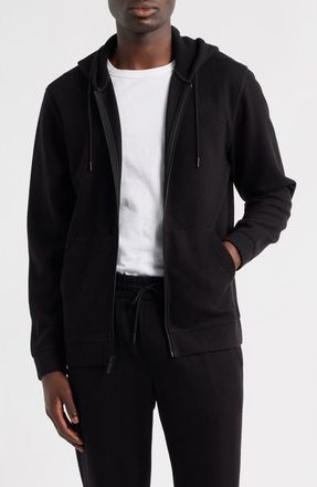 Zella Waffle Knit Zip-Up Hoodie in Black Caviar at Nordstrom, Size Xx-Large
