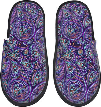 Generic House Shoes Purple Aesthetic Pai-Sley Print Shoes Anti-Skid Camping Slippers Reusable Home Slippers For Indoor Trip Outdoor L