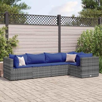 vidaXL Vidaxl - Set De Muebles De Jard&iacute;n 5 Pzas Y Cojines Rat&aacute;n Sint&eacute;tico Gris