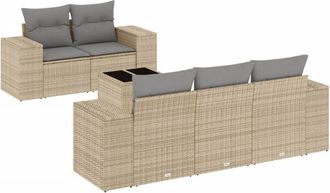 vidaXL Juego De Sof&aacute;s Jard&iacute;n Con Cojines 6 Pzas Rat&aacute;n Sint&eacute;tico Beige Vidaxl