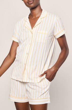 Petite Plume Stripe Classic Pima Cotton Short Sleeve Short Pajamas in Yellow at Nordstrom, Size X-Large