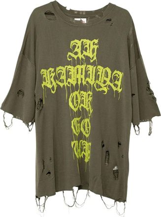 Bows & Arrows Gerafeld T-shirt met kruisprint - Groen