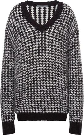 Alberta Ferretti Mohair Fantasy Zwart Trui - Dames - V-hals truien - Veelkleurig - L - Katoen - Truien & Vesten
