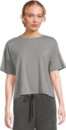 Barefoot Dreams Ultra Soft Jersey Short Sleeve Boxy T-Shirts Womens Clothing Heathered Gray : LG (US 12-14), Rayon/Spandex