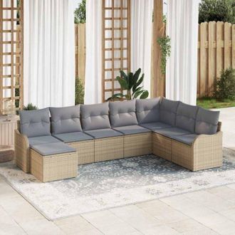 vidaXL Vidaxl - Conjunto De Sof&aacute; De Jard&iacute;n Con Coj&iacute;n 8 Pcs Beige Polirat&aacute;n