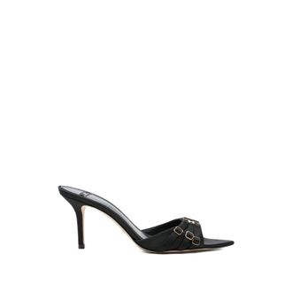 Elisabetta Franchi Pumps, female, Black, Size: 7 1/2 US Leather Mules with Straps