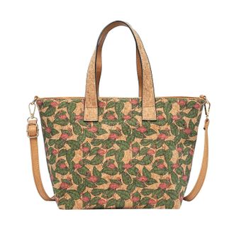 Generic Cork Print Multifunctional Tote Bag | Uni Bag with Designs, Adjustable Shoulder Strap, 36x24x15cm, Zippered Interior and Exterior Pockets (Apple Flami