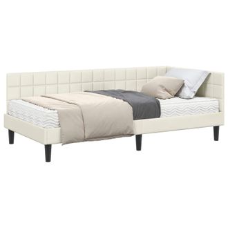 vidaXL Estructura De Cama Esquina Con Colch&oacute;n 2 Pcs Crema Terciopelo Vidaxl