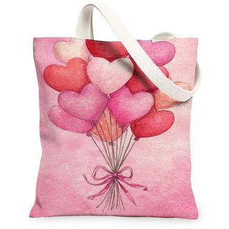 Generic Heart Balloon Canvas Tote Bags, Cute Love Theme Reusable Grocery Bags, Lightweight Washable Shoulder Strap Canvas for Shopp, Peach, 13x15 Inch