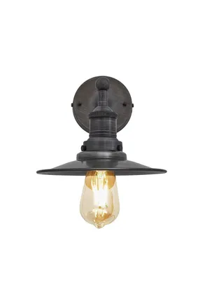 Industville Brooklyn Flat Wall Light, 8 Inch, Pewter, Pewter Holder in Dark Grey