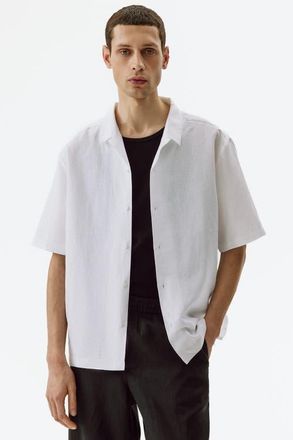 H&M Relaxed Fit Linen-blend Resort Shirt in White at Nordstrom, Size Xx-Large