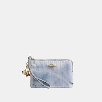 Coach Womens Corner Zip Wristlet In Loved Denim With Charms - Dark Blue - One Size