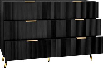 STILVORA Aparador Con 6 Cajones Y Patas De 15 Cm, Frontal Ondulado, Estilo Moderno, En Tablero De Part&iacute;culas, Negro, 120&times;40&times;77 Cm