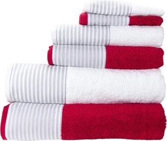 Casa da Laura Juego de toallas de 6 piezas Rayas Burdeos 500 gr./m2