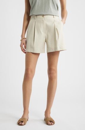 Nordstrom Pleated Linen Blend Shorts in Beige Oatmeal at Nordstrom, Size 12
