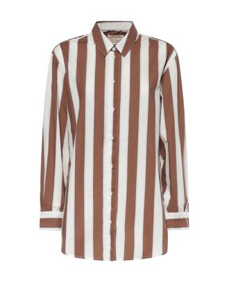 MC2 Saint Barth Brown Vertical Striped Poplin Shirt with Logo Buttons