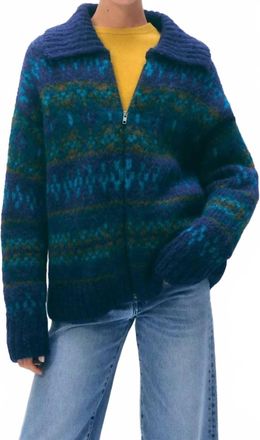 White + Warren Alpaca Blend Fair Isle Bomber Cardigan In Teal Combo