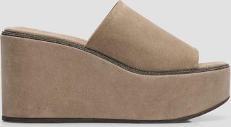 Brunello Cucinelli Suede Slide Wedge Platform Sandals