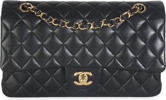 Chanel Black Quilted Lambskin Leather Medium Classic Double Flap Bag (Authentic Pre-Loved)