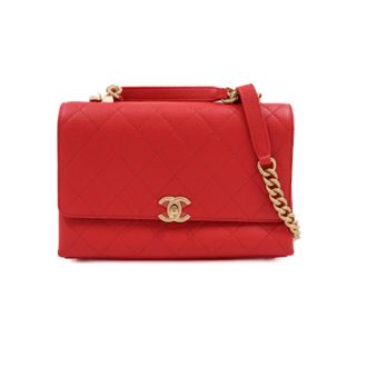 Chanel Red Grained Calfskin Small Stitched Flap Bag