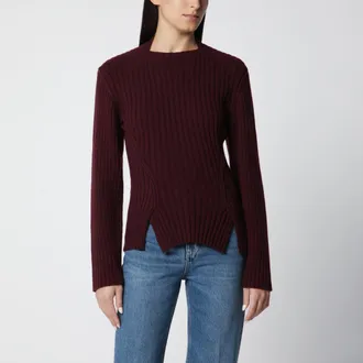 Victoria Beckham Maglione a coste in lana e cashmere grigio scuro