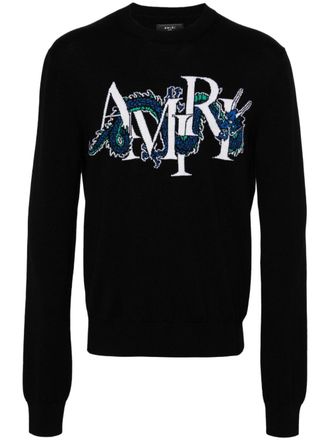 Amiri logo-jacquard wool-blend jumper - men - Wool/Spandex/Elastane - S - Black
