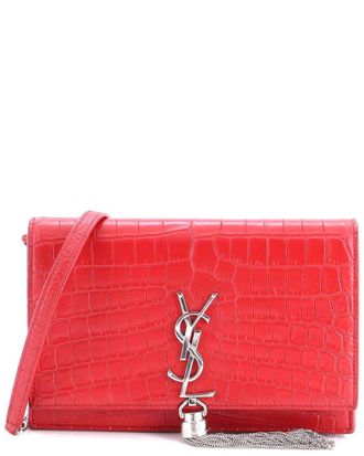 Saint Laurent Red Croc-Embossed Leather Classic Monogram Tassel Chain Wallet (Authentic Pre-Loved)