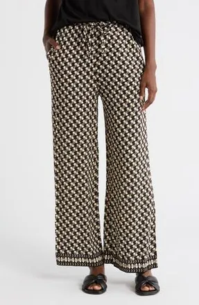 Max Studio Drawstring Wide Leg Pants in Black/Cream/Sand at Nordstrom Rack, Size X-Small