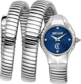 Just Cavalli Snake Amanta Wraparound Silvertone Bracelet Watch, 22.5mm x 32.5mm in Blue/Silver at Nordstrom Rack