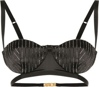 GCDS rhinestone-embellished bra top - women - Polyester - IV - Black