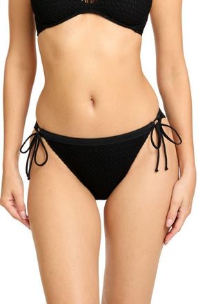 Robin Piccone Fishnet Side Tie Bikini Bottoms in Black at Nordstrom, Size X-Small