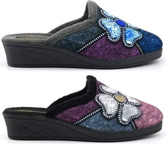 Generic Womens Mule Slippers Size 7 Ladies Wedge Heel Slippers Size 6 Carpet Slipper Womens Carpet Slipper Slip On Wedge Heels Sizes 3-8 Black/Grey 4 UK