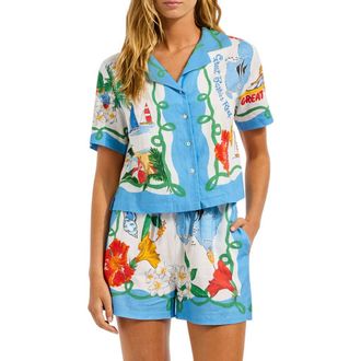 Seafolly Crop Linen Blend Button-Up Cover-Up Shirt in Powder Blue at Nordstrom, Size X-Small