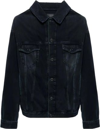 Balenciaga Denim Jackets, male, Blue, Size: S Off-Shoulder Denim Jacket