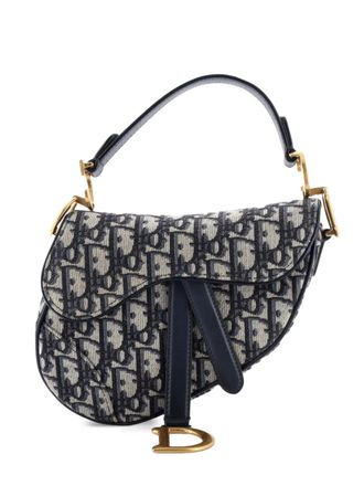 Dior Borsa a spalla Saddle mini in tela con motivo Oblique - Blu