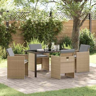 vidaXL Conjunto De Comedor De Jard&iacute;n Con Coj&iacute;n 5 Pcs Beige Polirat&aacute;n Vidaxl