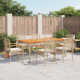vidaXL Set Comedor De Jard&iacute;n 7 Pzas Con Cojines Rat&aacute;n Sint&eacute;tico Beige Vidaxl