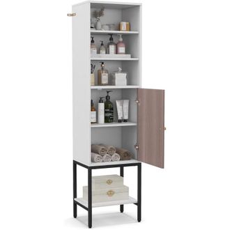 Costway Costway - Armario Alto De Ba&ntilde;o, 38x30x146 Cm, Mueble Auxiliar Con Estantes Ajustables Y Almacenamiento Inferior, Armario Delgado Con Soporte De Metal 