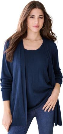Roaman's Plus Size Drop Needle Cardigan Lightweight Sweater Knit in Navy at Nordstrom, Size Small