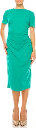 Maggy London Short Sleeve Ruched Sheath Dress In Spectra Green