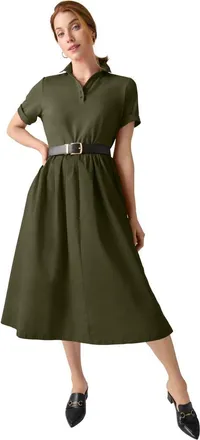 Jessica London Mixed Media Poplin Shirt Dress in Dark Olive Green at Nordstrom, Size 26
