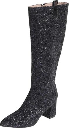 Generic Womens Pointed Toe Knee High Boots Thin High Heels Side Zipper Elegant Pumps Shoes