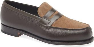 J.M. Weston 180 Colorblock Penny Loafer in Dark Brown/Brown Suede at Nordstrom, Size 10.5Us