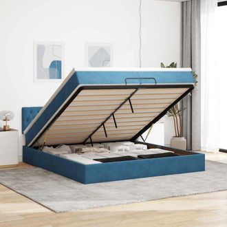 vidaXL Cama Otomana Con Colchones Y Luces Led Azul Oscuro 200x200 Cm Vidaxl