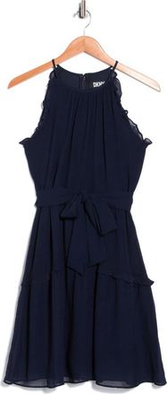 DKNY Ruffle Trim Chiffon Dress in Spring Navy at Nordstrom Rack, Size 10