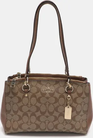 Coach Etta Carryall Beige/brown Signature Coated Canvas And Leather Satchel