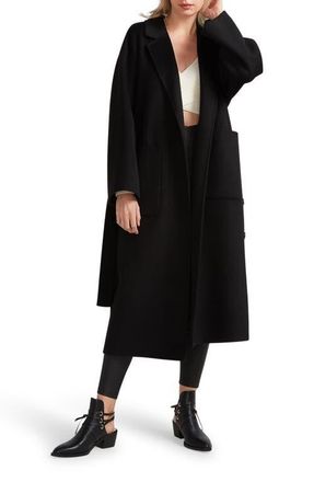Belle & Bloom Wide Awake Split Hem Wool Blend Coat in Black at Nordstrom, Size X-Small