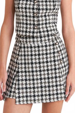 Flying Tomato Valerie Pearl Button Tweed High Waisted Skort In Ivory Multi