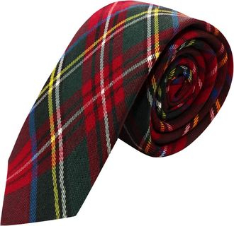 King & Priory Traditional Red Tartan Check Tie, Necktie, Scotland, Highland, Scottish Look, Stewart Tartan